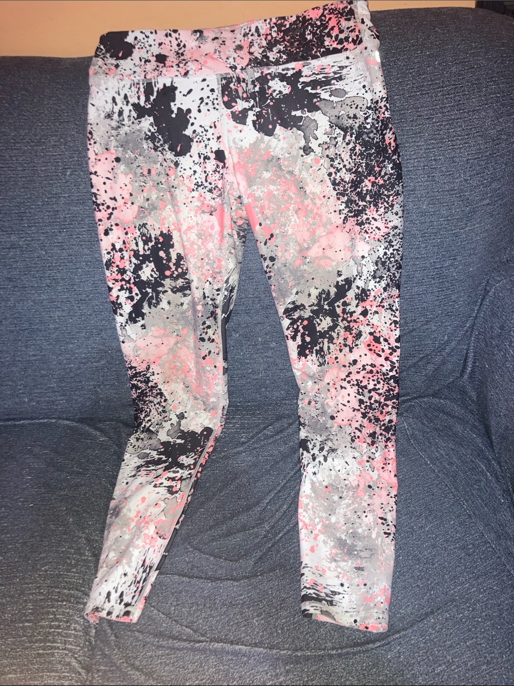 Women's Pink Black Gray Abstract Print Leggings